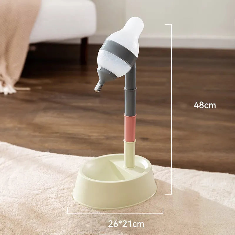 Green pet standing water dispenser with detachable pole and bowl on a stable base.