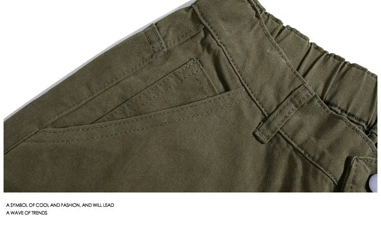 Women's wide-leg cropped pants in micro-elastic fabric showing apricot, red, and army green colour options