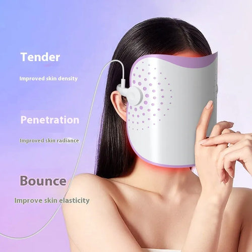 White and purple photon beauty mask IPL device for home skin treatment with storage bag and accessories.