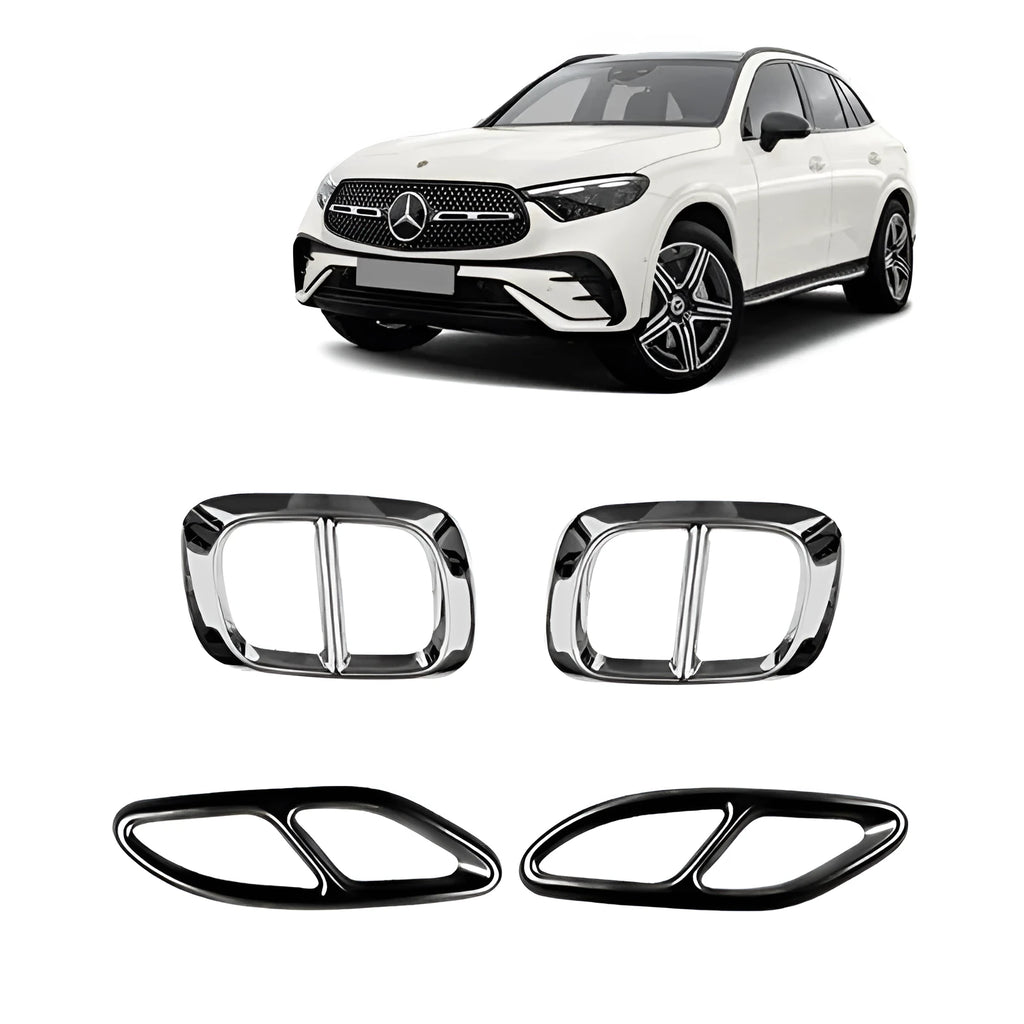 Silver aluminium alloy tailpipe cover for 2019-2023 Mercedes-Benz A-Class, pair set on car exhaust