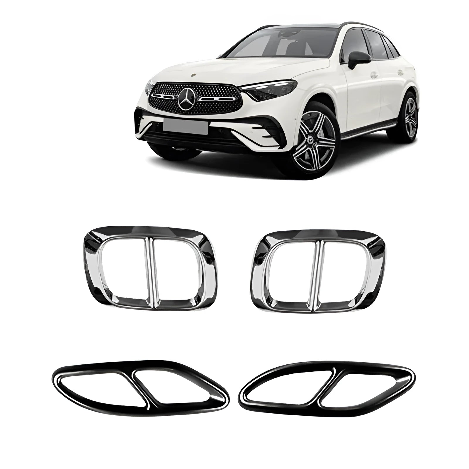 Silver aluminium alloy tailpipe cover for 2019-2023 Mercedes-Benz A-Class, pair set on car exhaust