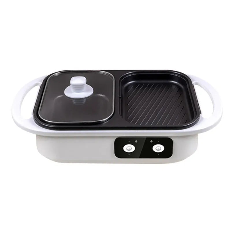 White and green dual-function electric cauldron frying oven with mechanical controls and 1300W power rating