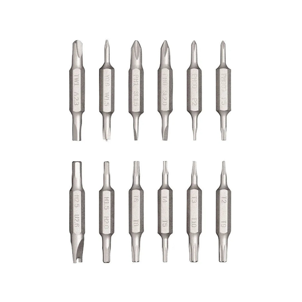 24-in-1 aluminium repair screwdriver set with magnetic bit storage in black, green, or red for phone and computer maintenance