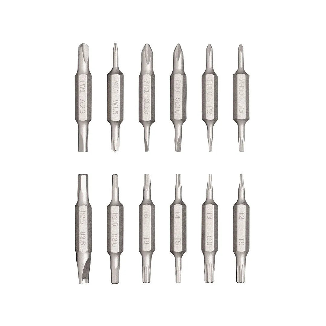 24-in-1 aluminium repair screwdriver set with magnetic bit storage in black, green, or red for phone and computer maintenance