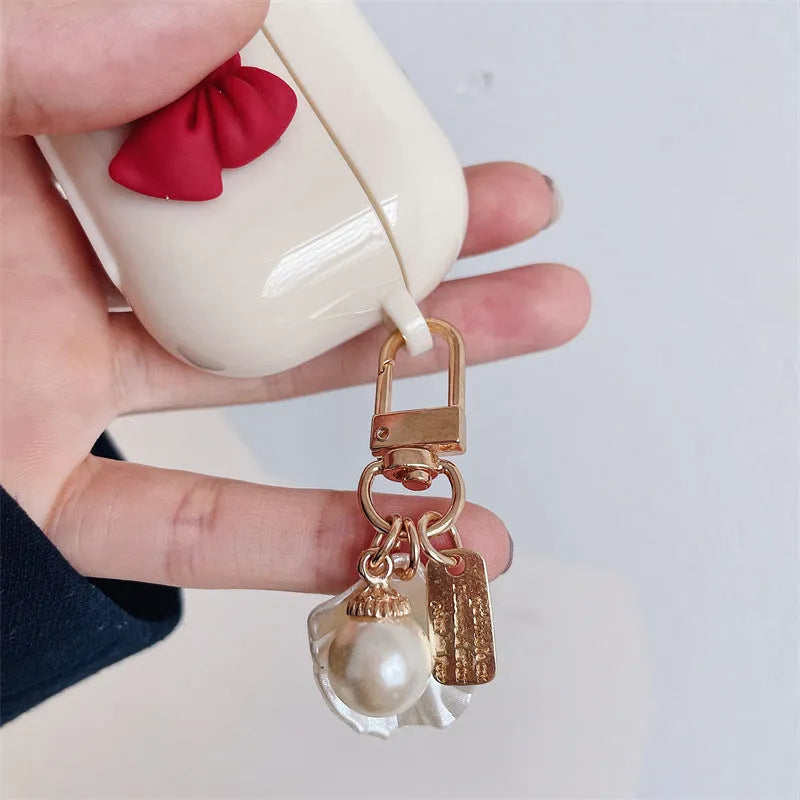 Beige red bow shell patterned TPU case for AirPods Pro wireless earphones