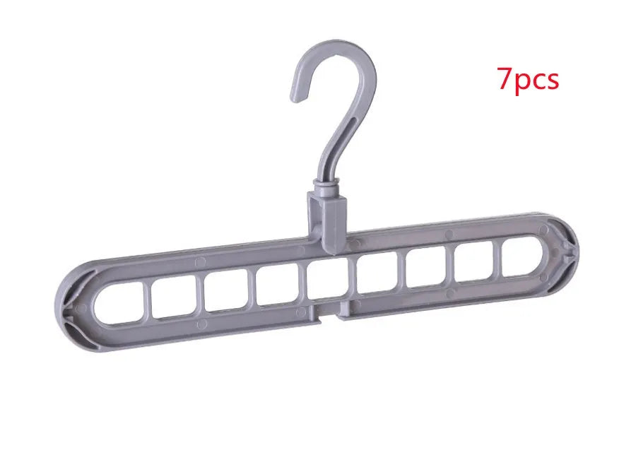 Plastic clothes hanger organiser with rotating hook in various colour options on white background