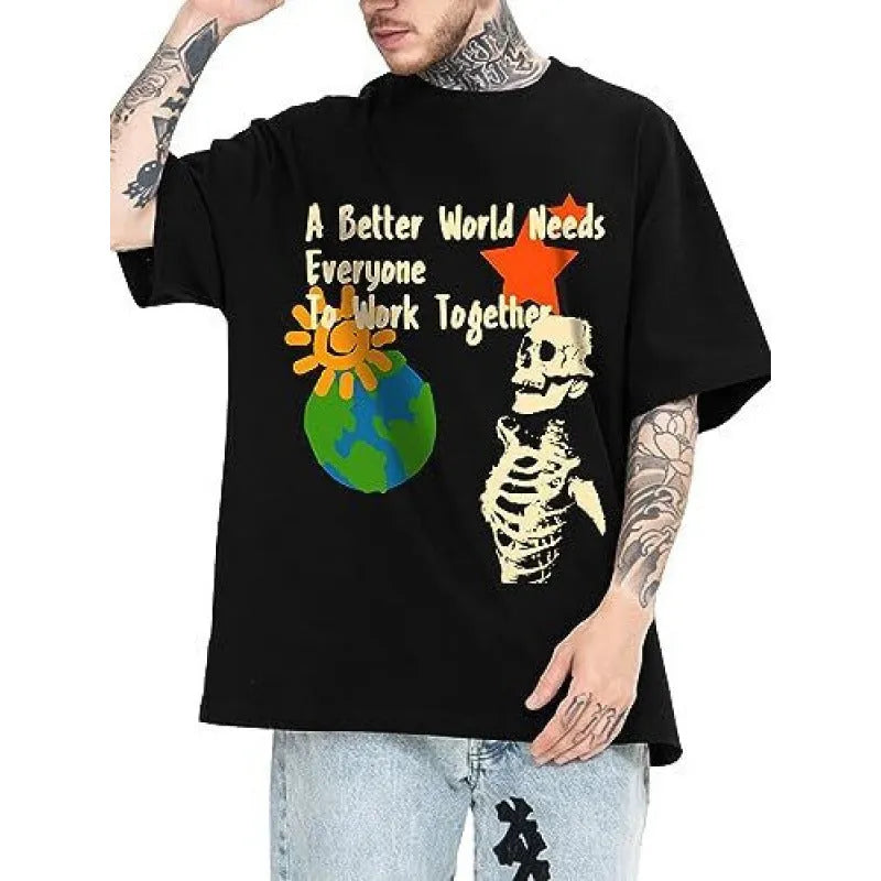 Men's printed street style short-sleeved sports t-shirt with digital pattern on polyester fabric