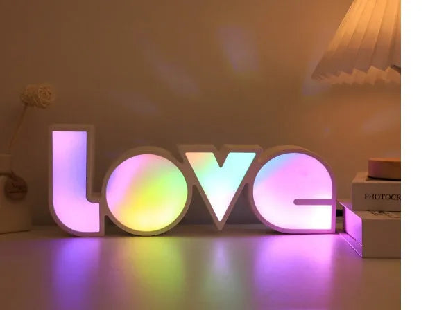 Rainbow style LED LOVE decorative light lamp for Valentine's Day and wedding party decoration.