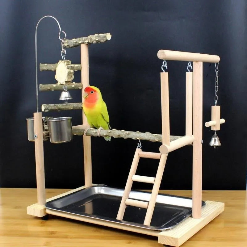 Pepper wood parrot stand pole with tiger skin peony toy and xuanfeng xiaotai stand accessory