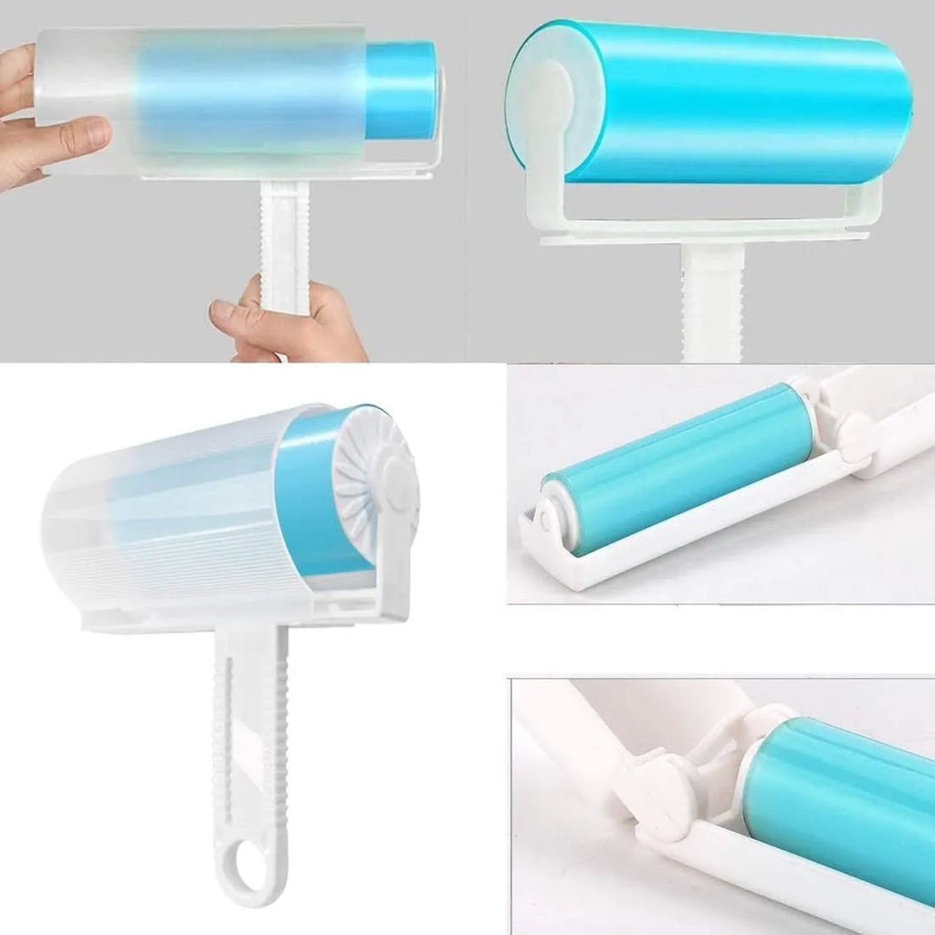 Reusable washable lint roller with protective cover for pet hair removal on fabrics