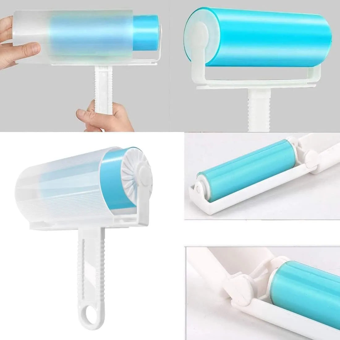 Reusable washable lint roller with protective cover for pet hair removal on fabrics