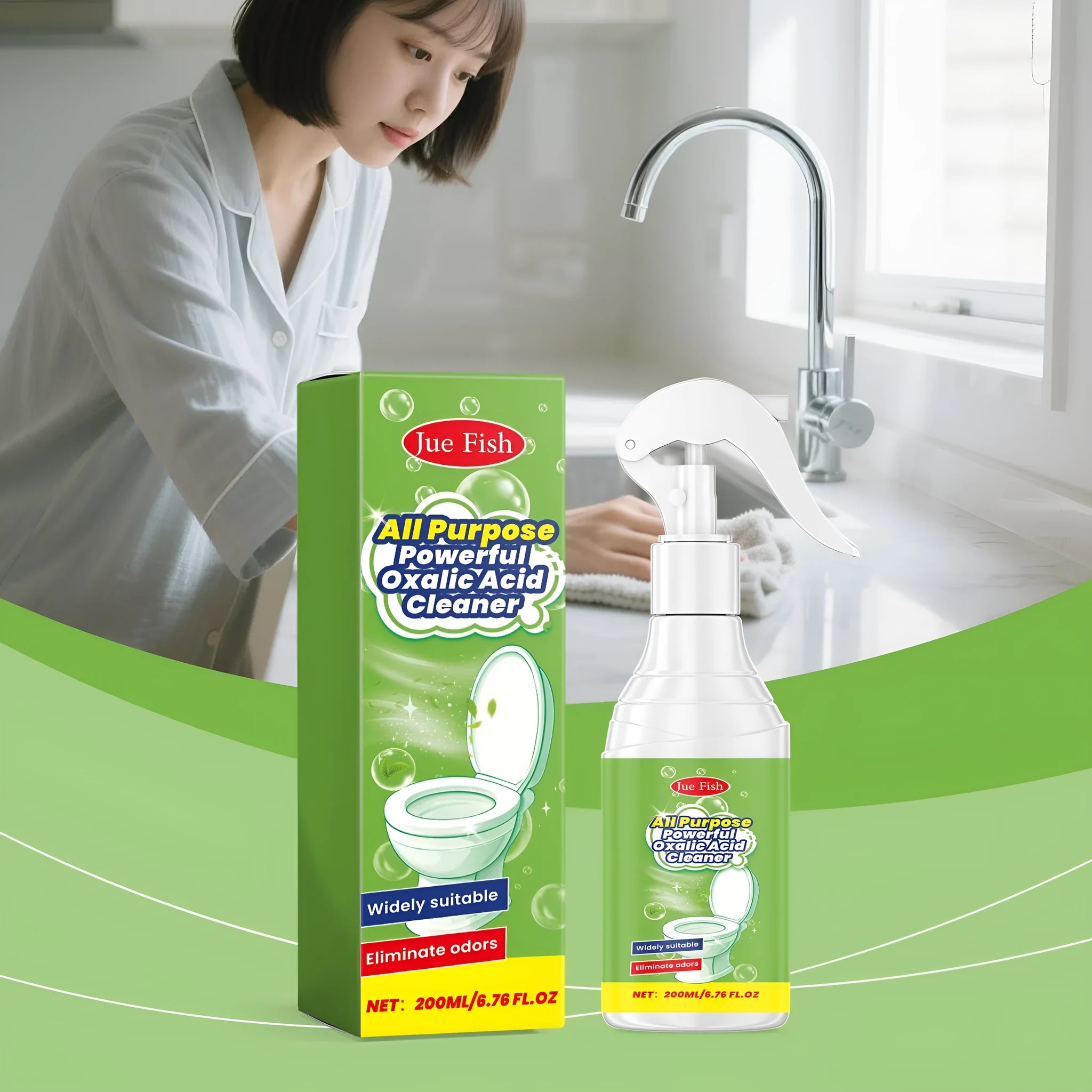 200ml multi-functional household grease cleaning spray in a white plastic bottle with blue trigger.