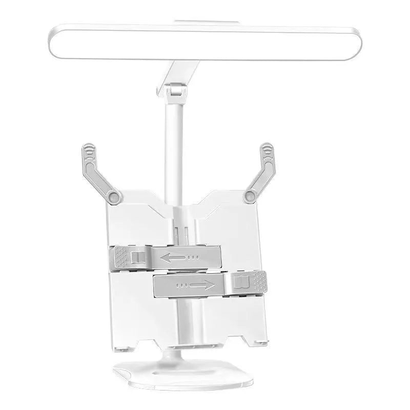 Adjustable black desk lamp with gooseneck arm and clamp, showing three light colour temperature settings.
