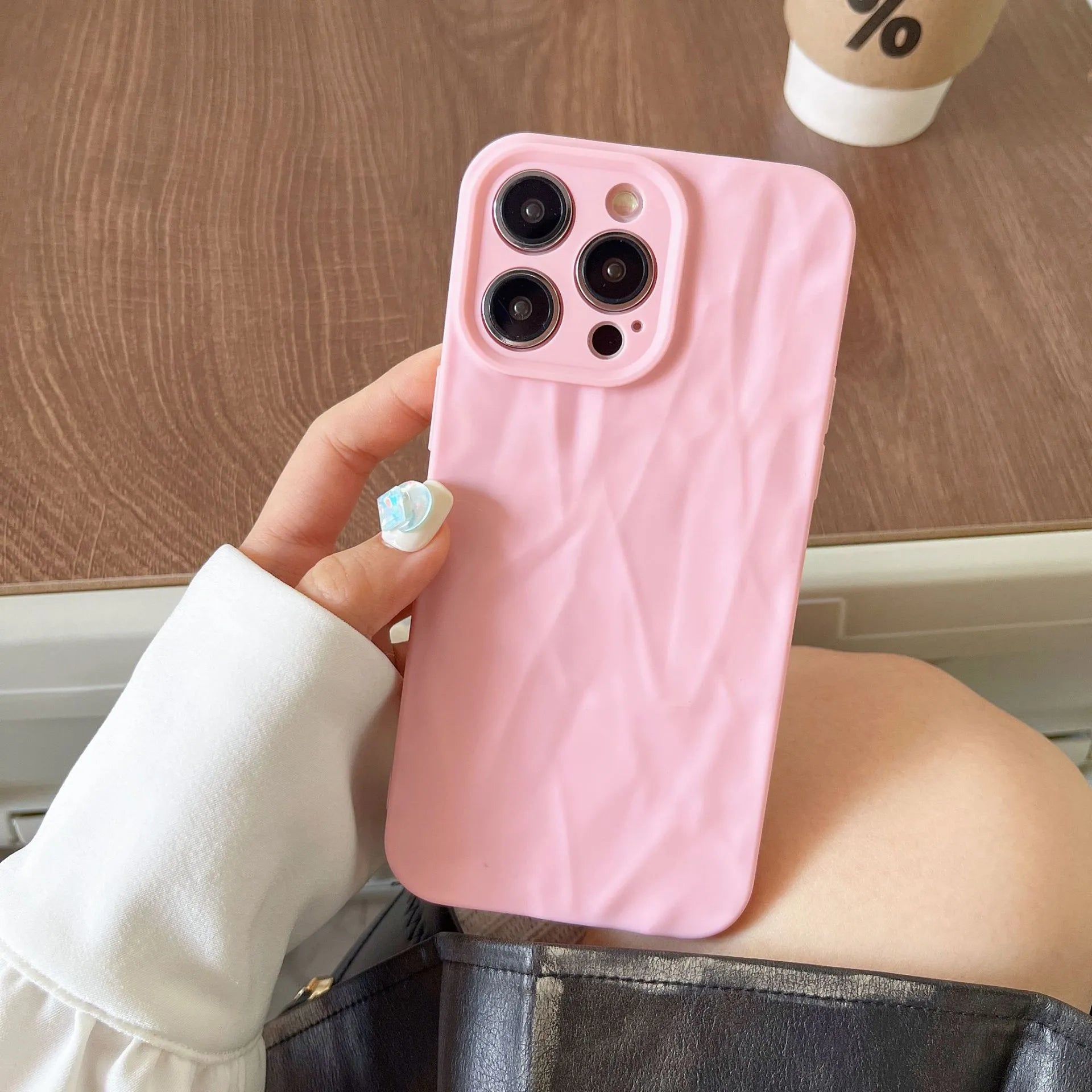 Frosted TPU phone case with pleated pattern in solid colour for iPhone