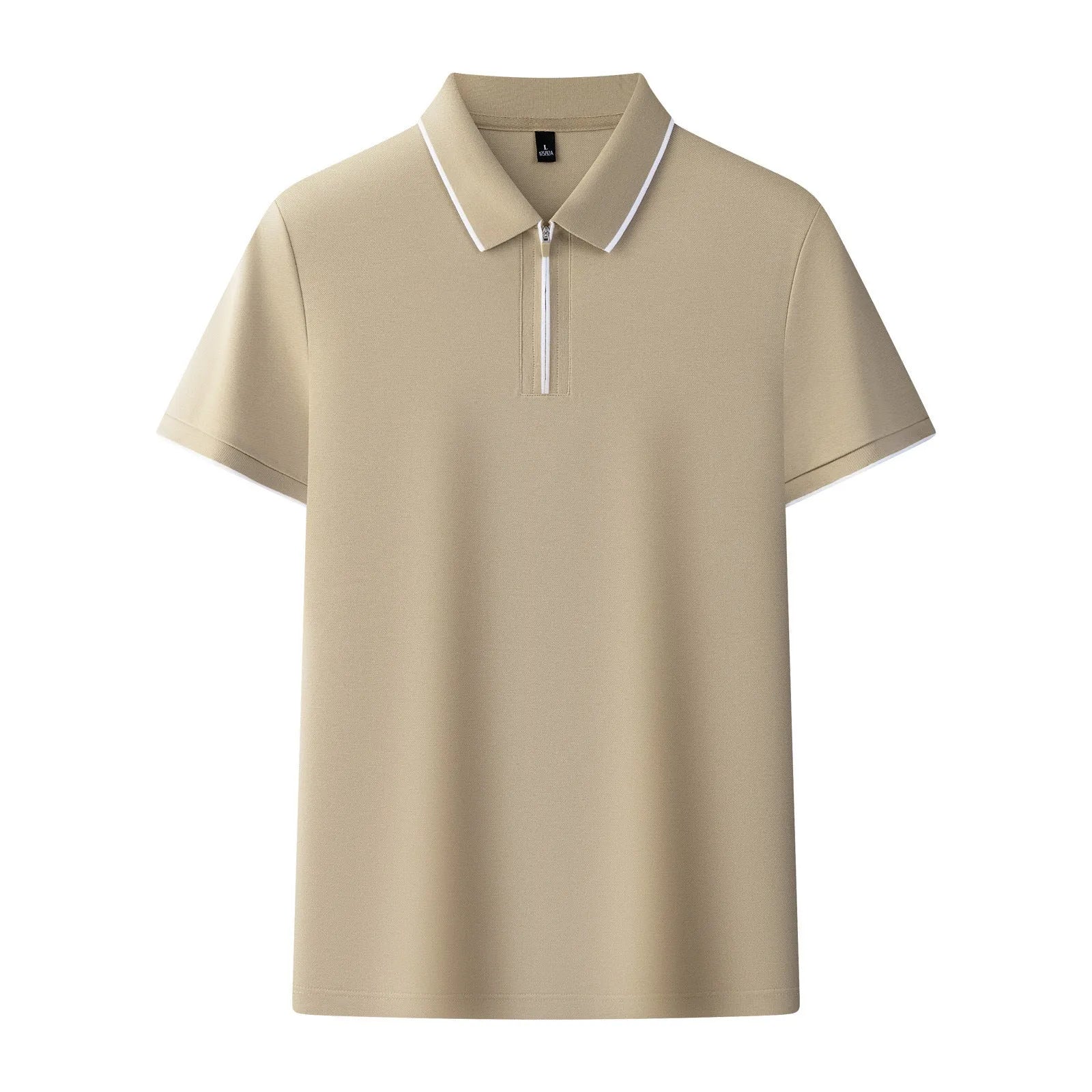 Men's solid colour short sleeve polo shirt with a front zipper, shown in graphite grey.