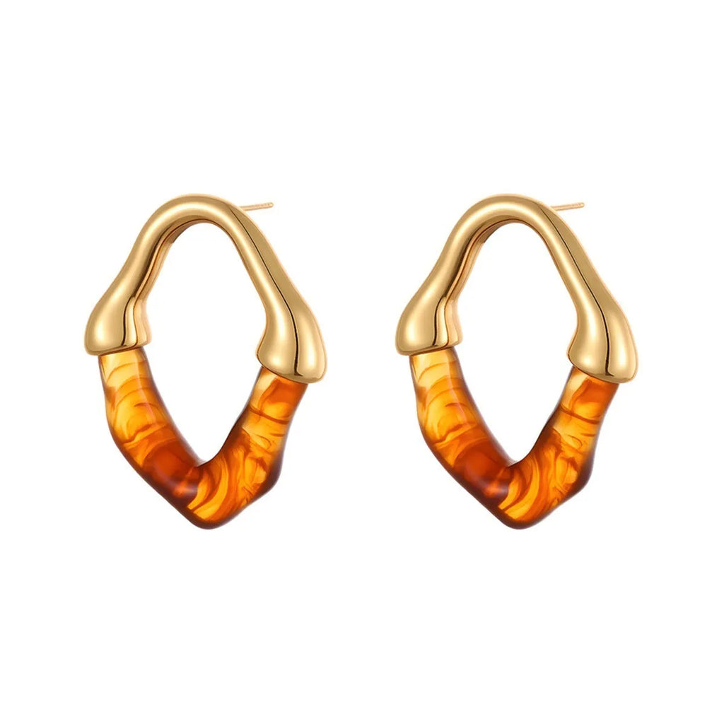 Stainless steel earrings with colour resin stitching and 18K gold plating