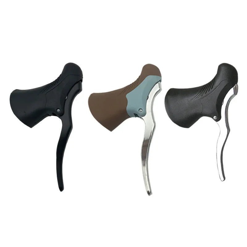 Pair of black aluminium road bicycle brake handles for 22.2mm and 23.8mm handlebars.