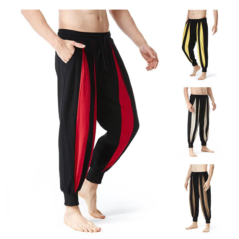 Men's straight-fit casual trousers in red, khaki, yellow, and brown colours for spring wear
