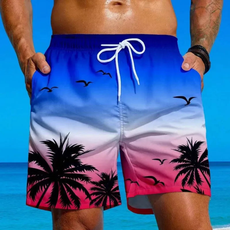 Men's loose fit swimming trunks in polyester fabric with ethnic style design