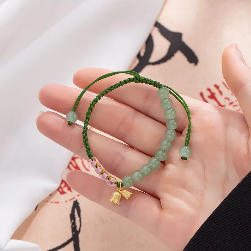 Lily hand woven red rope bracelet with floral national style for women