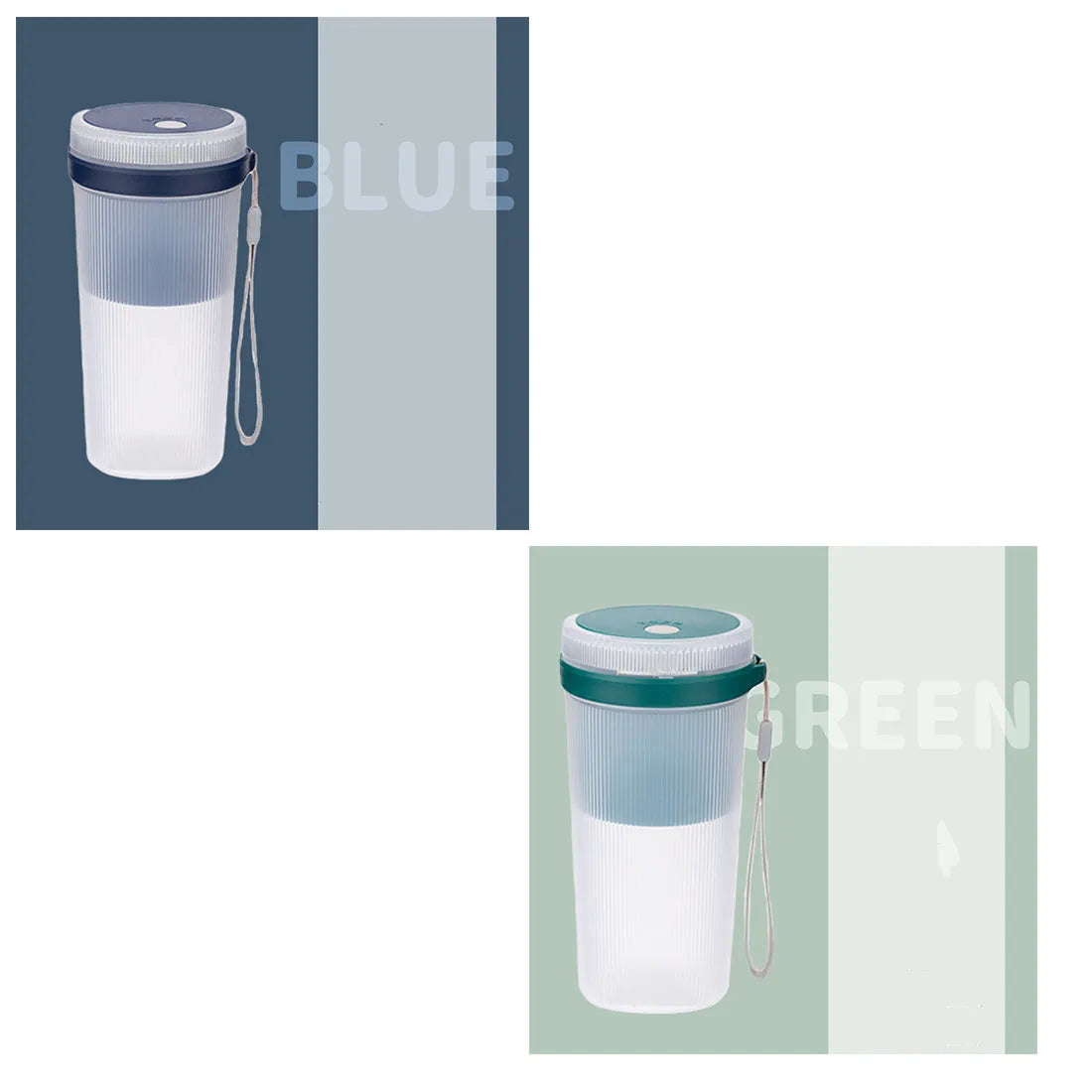 Blue portable blender cup with USB charging cable and stainless steel blending blades