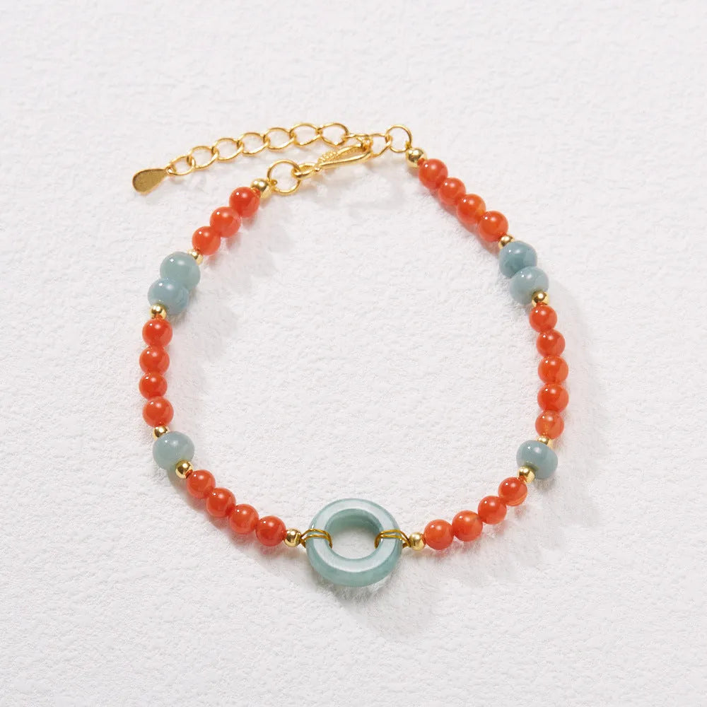 Natural South Red agate bracelet with 4mm round beads and safety buckle clasp