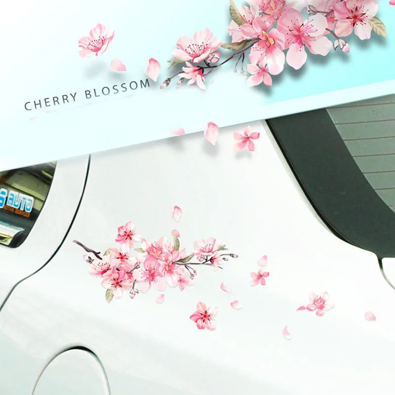 Cherry blossom flower pattern car stickers on vehicle window showing two size options