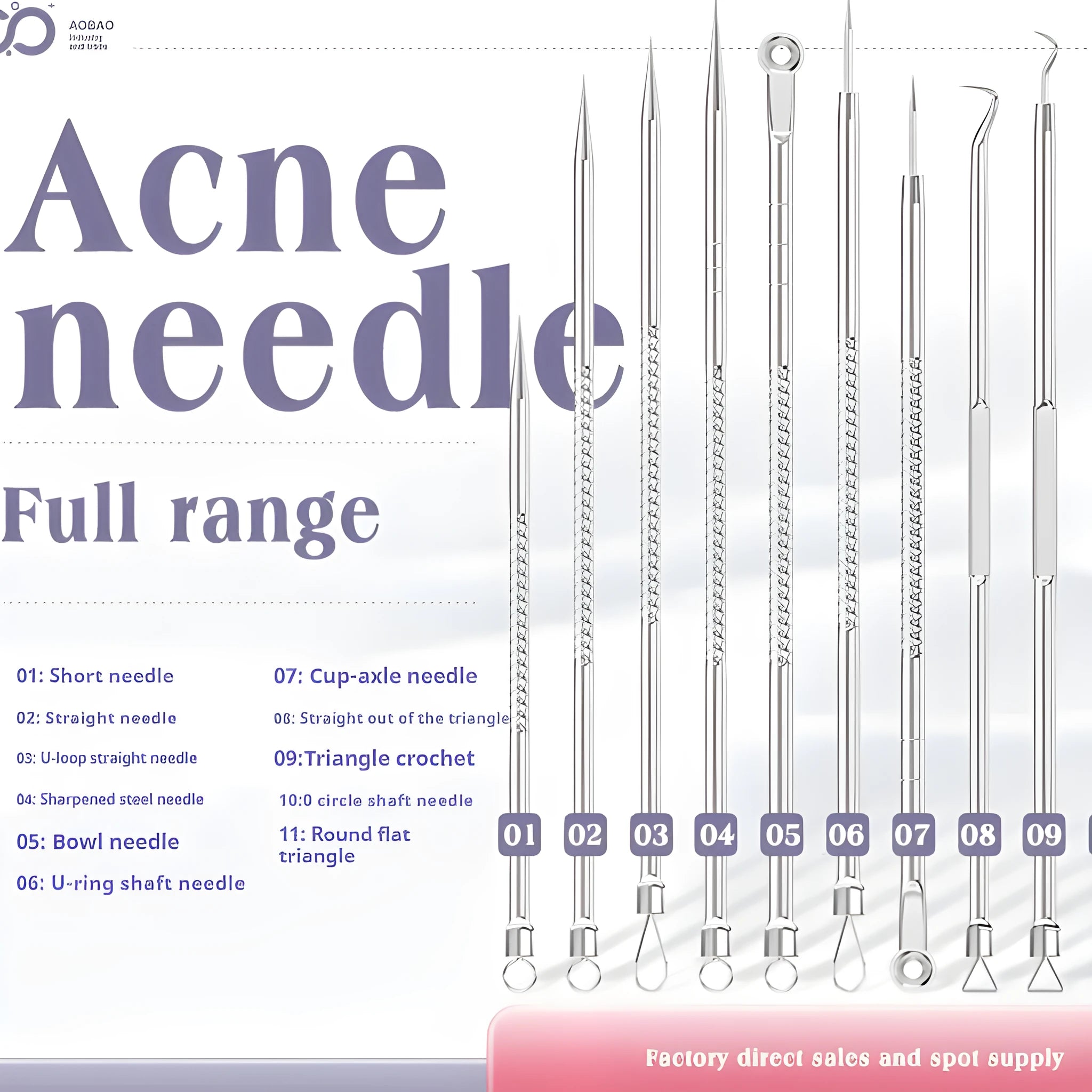 4-piece metal acne needle set with ultra fine pointed tips for professional skincare extraction