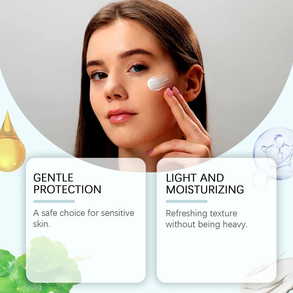 Skitsun Snow Grass Sunscreen cream in 50g tube with Centella Extract and Hyaluronic Acid