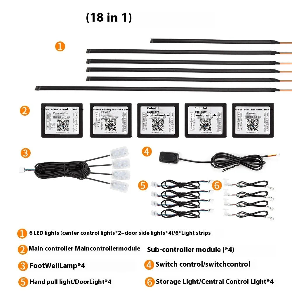 Hidden LED streamer 18in1 dynamic car ambience light with clear acrylic bar in a vehicle interior