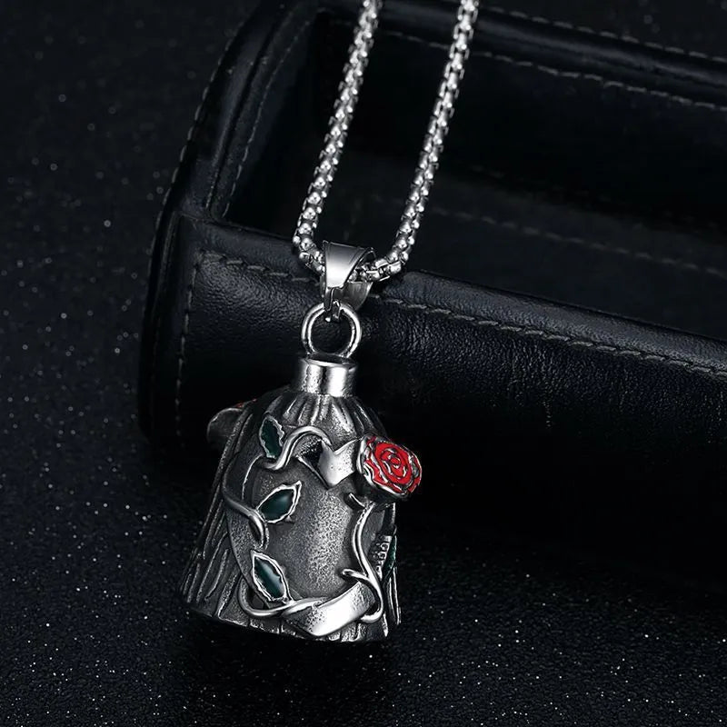 Titanium steel motorcycle lucky bell pendant with epoxy rose design and polished finish