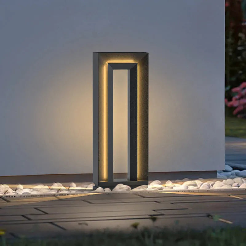 Square geometric solar courtyard garden lamp with stainless steel construction