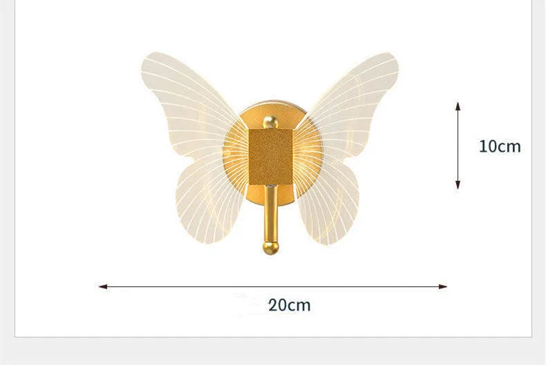 Butterfly acrylic wall lamp with golden three-colour dimming warm decorative lighting fixture