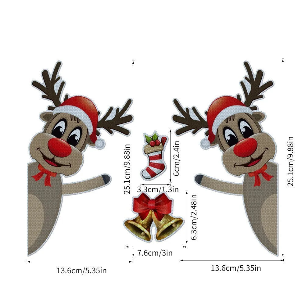 Magnetic luminous reflective Christmas bumper sticker featuring a cartoon elk with a bell
