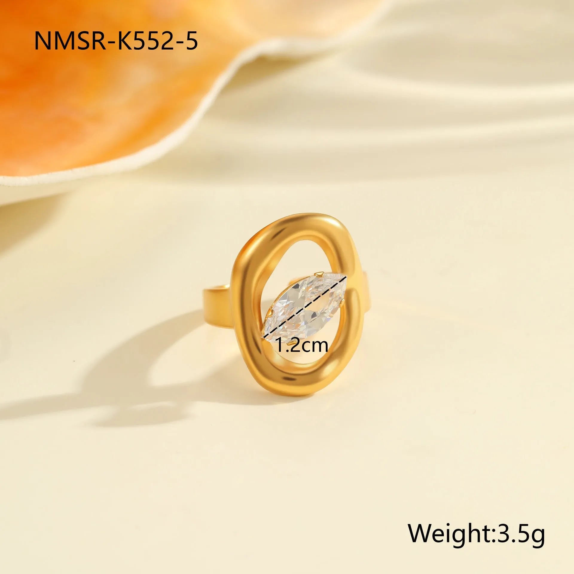 Geometric stainless steel open-mouth zircon ring for women in a silver tone.