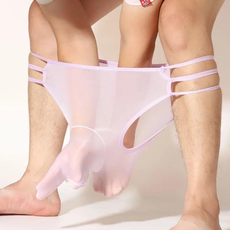 Men's transparent elephant nose shorts in nylon fabric with mid waist design