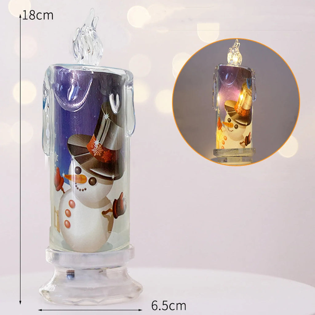 Transparent plastic Christmas electronic candle 18cm with warm light, style option snowman