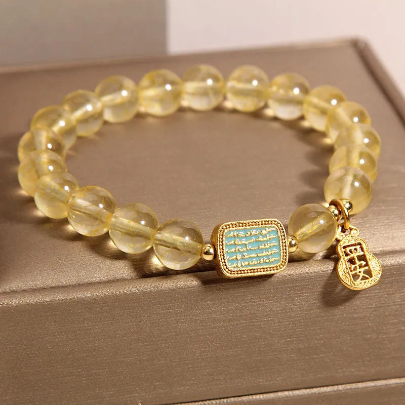 Women's natural yellow citrine crystal bracelet with rhinestone detailing