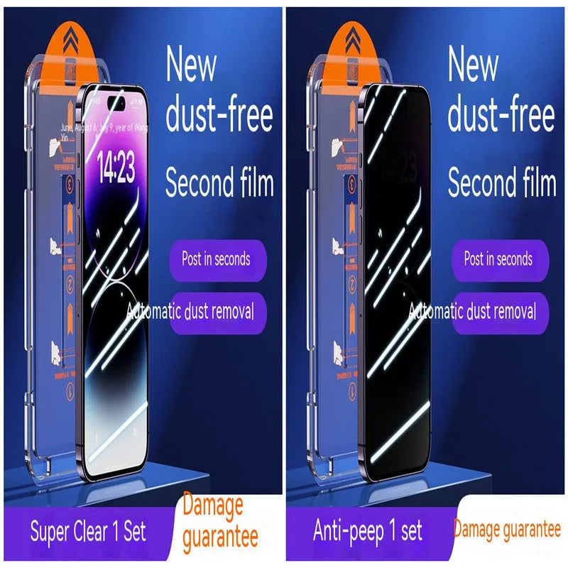 Dust-free warehouse tempered glass screen protector kit for iPhone with privacy dustproof net