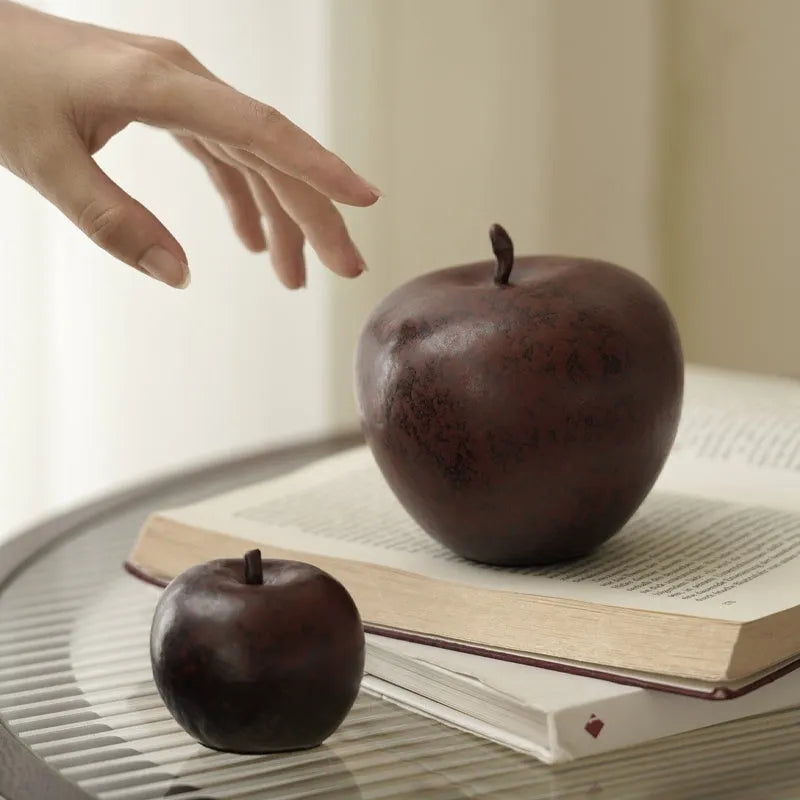 Retro Chinese style ceramic apple ornament for desktop decoration in large and small sizes.