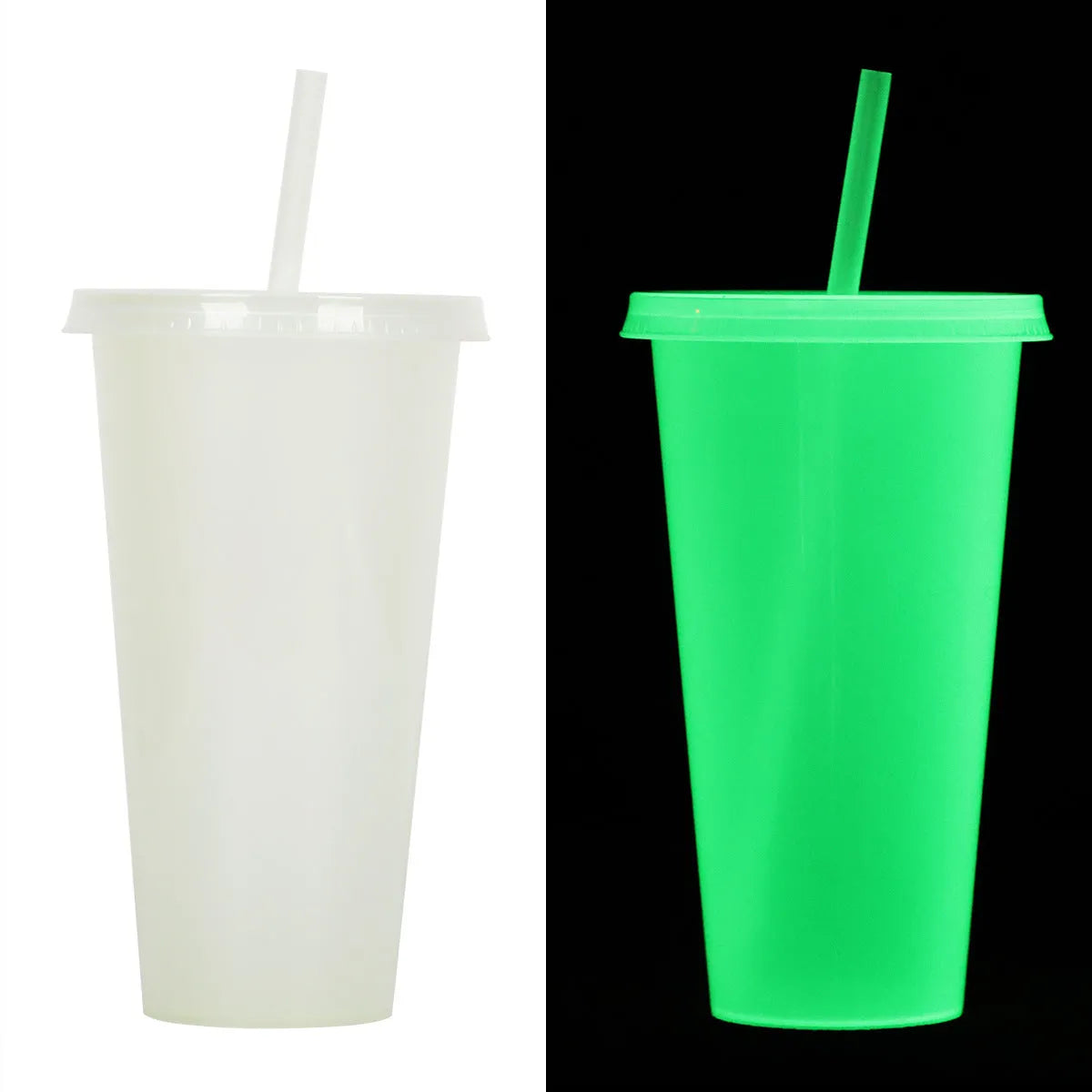 720ml plastic Halloween luminous straw cup in one of six colours, showing cylindrical shape and dimensions.