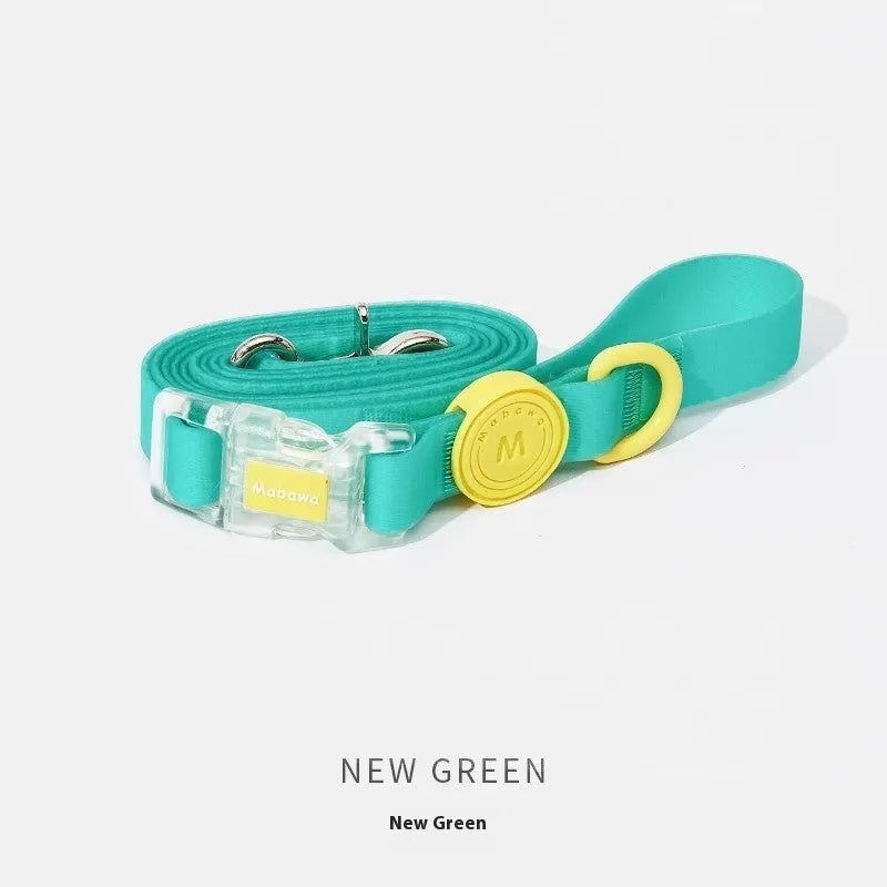 Nylon dog collar and hand holding rope set in four colours smoky gray new green lemon yellow rose pink