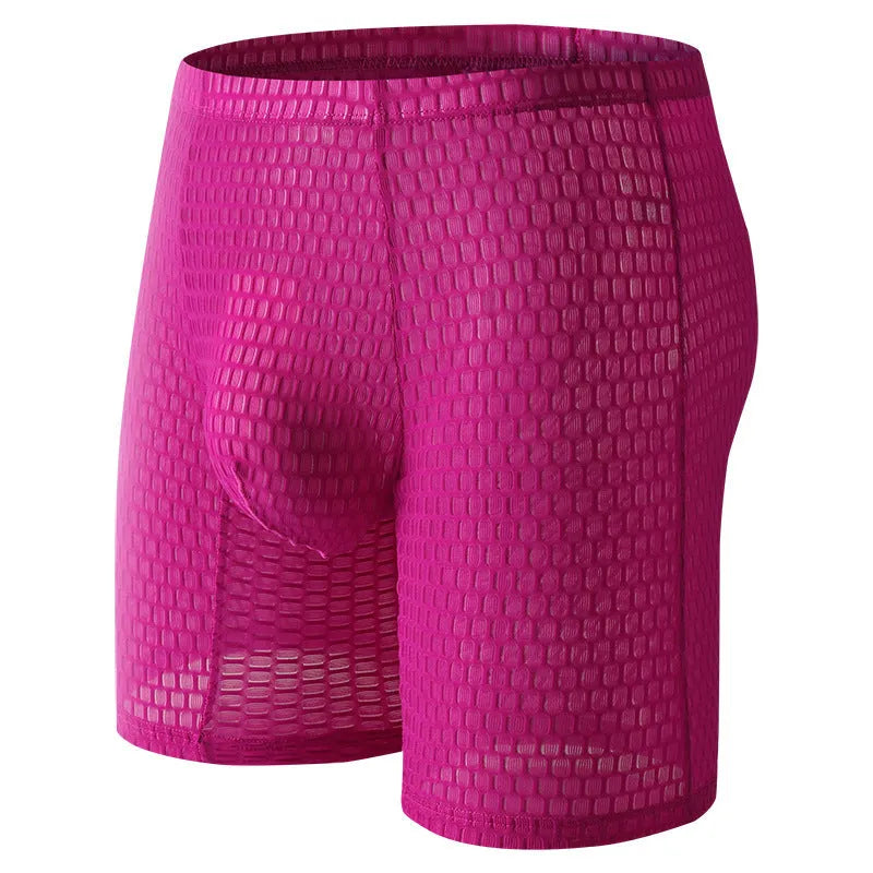 Men's solid colour lace boxer shorts with a hip lifting shaping design