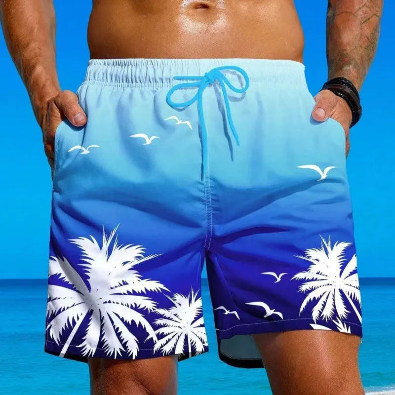Men's loose fit swimming trunks in polyester fabric with ethnic style design