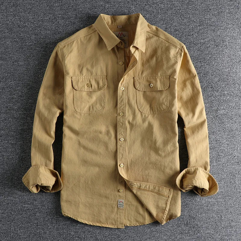 Men's light blue cotton long sleeve shirt with regular fit and cardigan style design