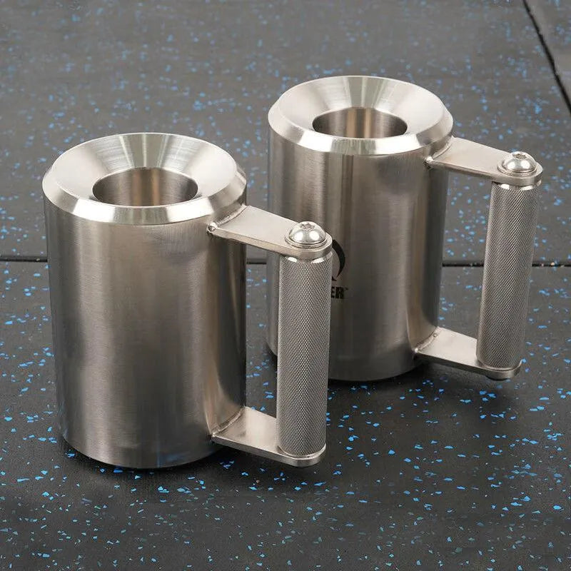 Silver stainless steel dumbbell weight cup with 8kg cast iron core for barbell training