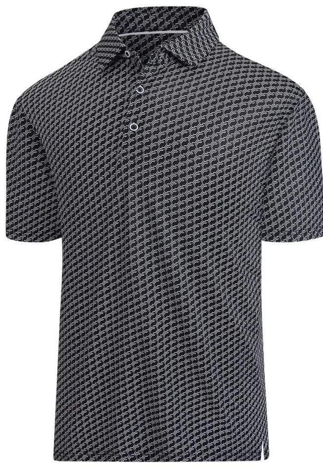 Men's short sleeve T-shirt with 3D printed patterns and zipper details on mesh fabric.
