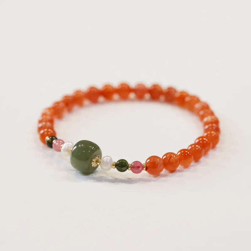 Natural Sichuan cherry red Southern red agate bracelet for women with round beads and retro ethnic styling