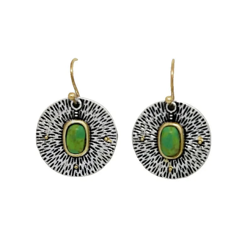 Retro turquoise and antique silver earrings with colour separation on alloy electroplated base