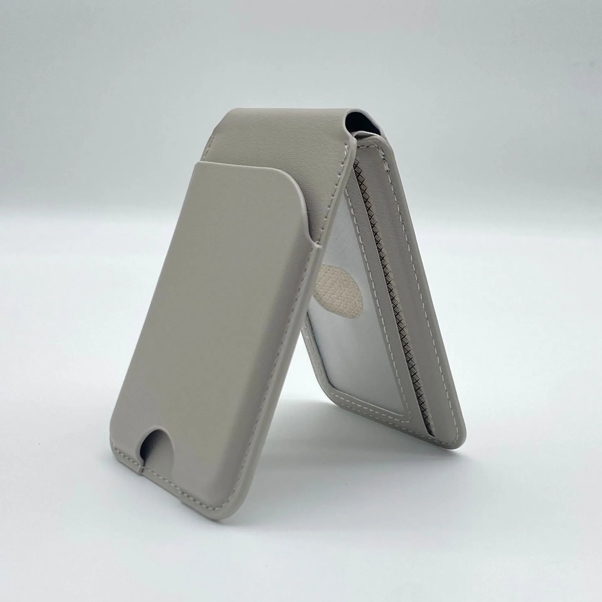 Leather magnetic bracket card holder in black with anti-fingerprint surface for Opp Bag